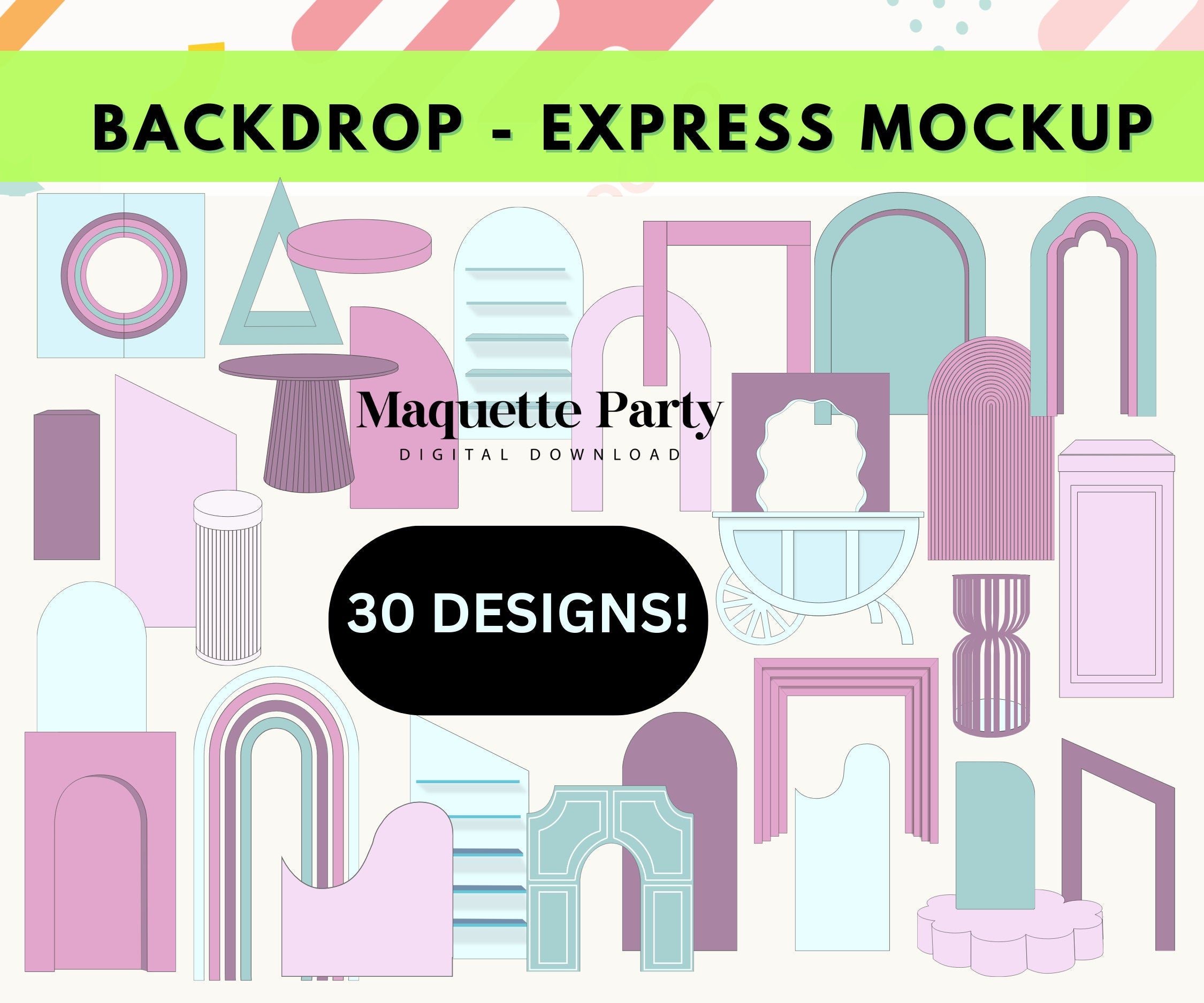 Backdrop Mockup Bundle | 30 Event Decor Designs for Event Planners and Stylists | Canva & Photoshop Ready